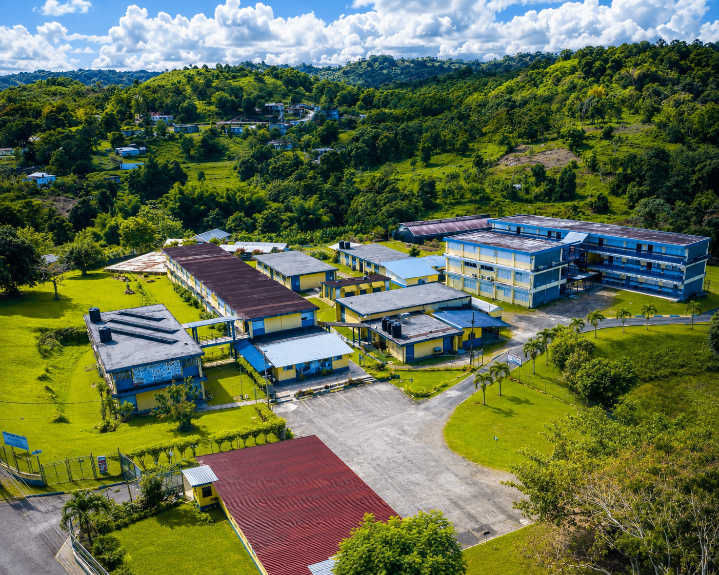Aerial view of Maud McLeod High School campus